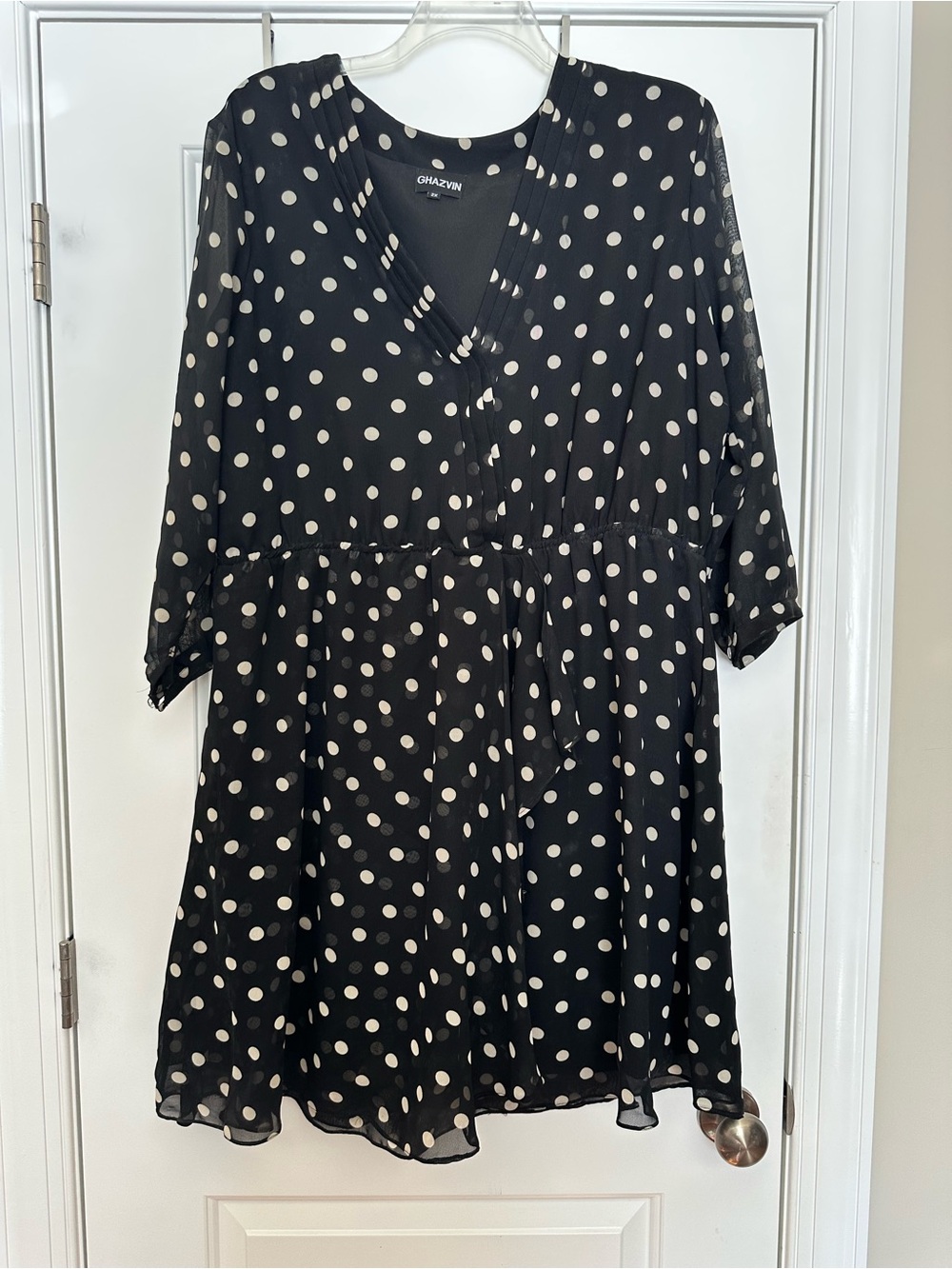 Ghazini Black & Cream Polka Dot V-Neck Mini Dress